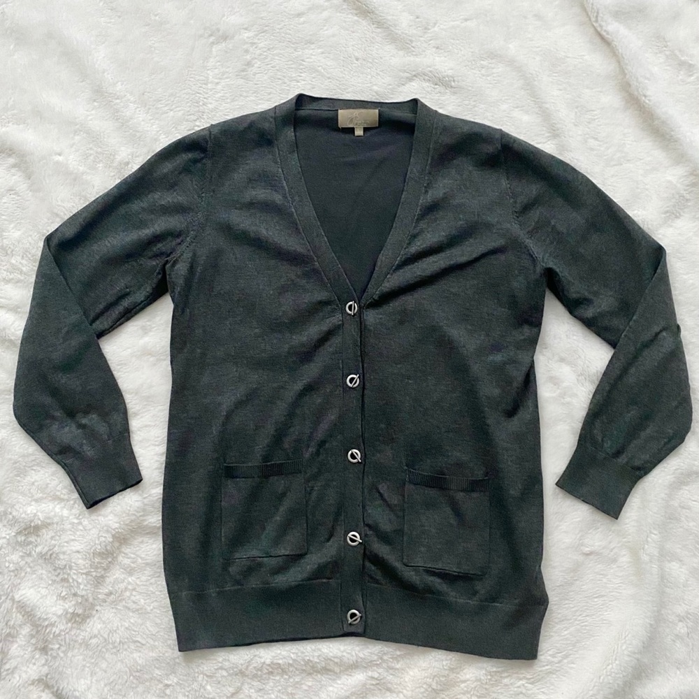 Joan Vass Metal Toggle Closure Boyfriend Cardigan Sweater Gray Size Large